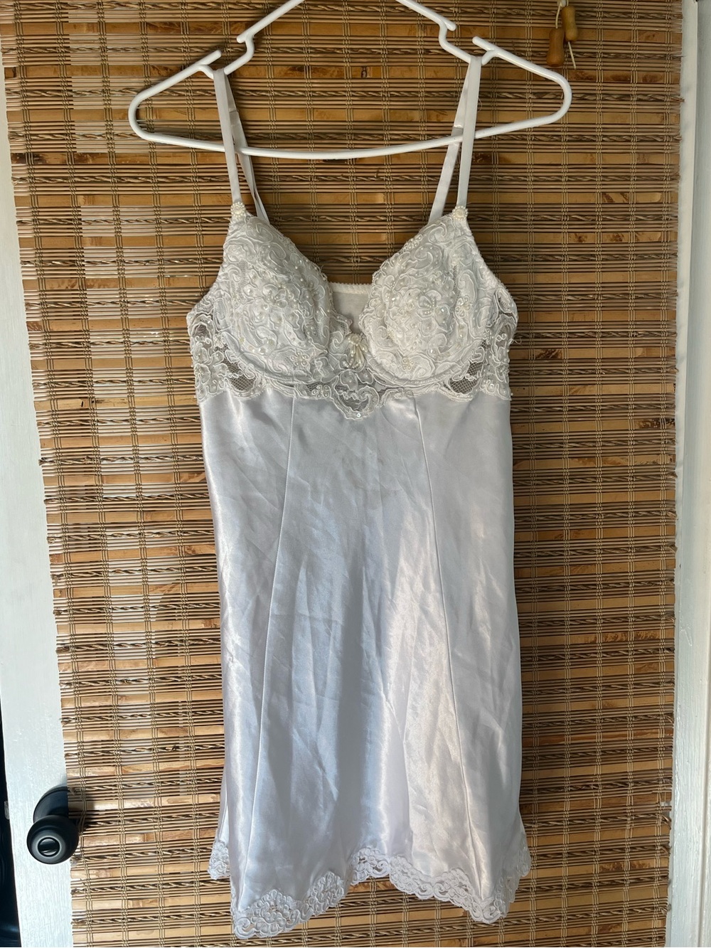 Victoria’s Secret white satin slip dress with beads, lace, and pearls 90s - Picture 3 of 16